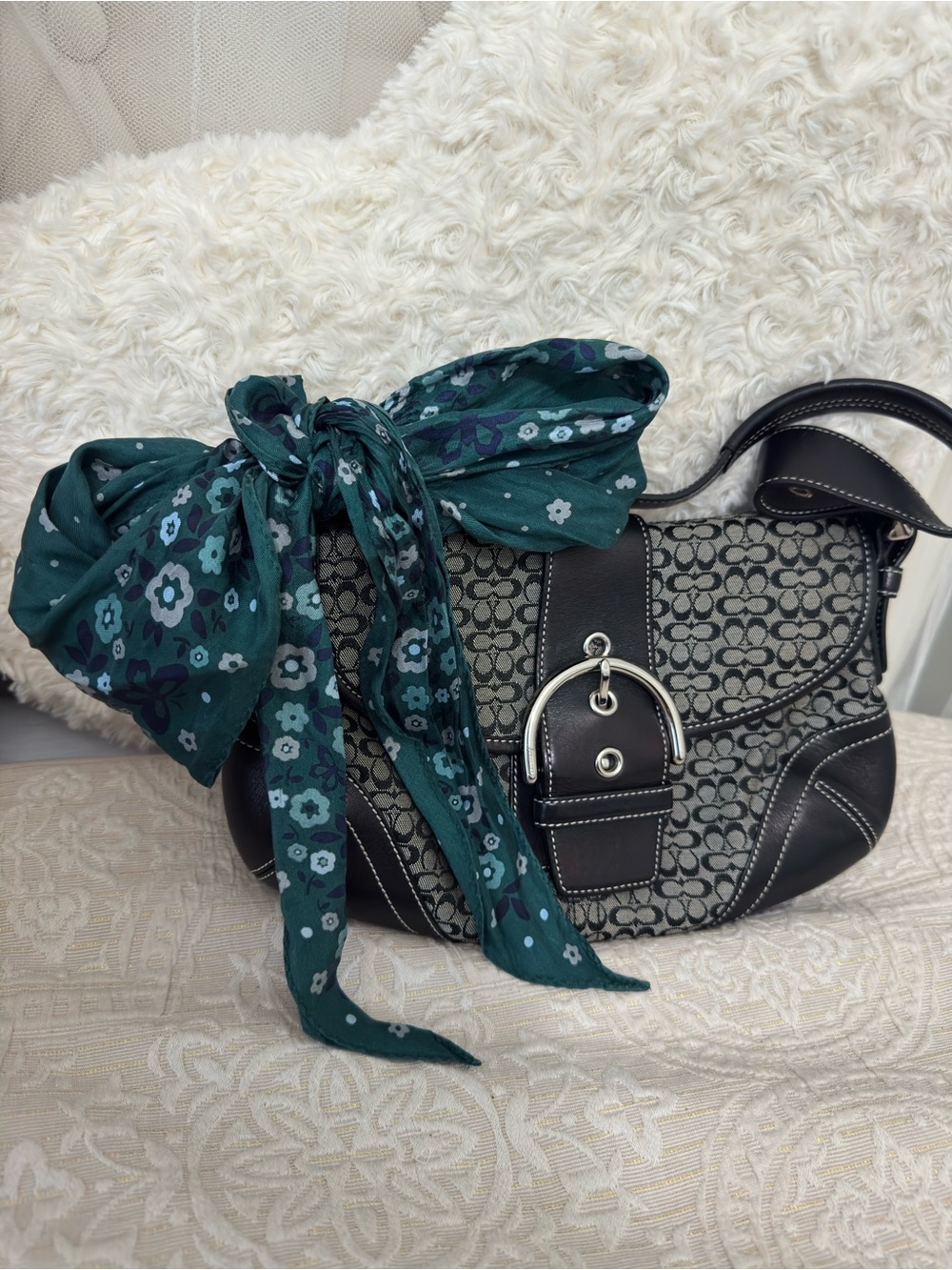 Coach Blue/Teal Floral Scarf